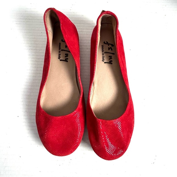 FS/NY French Sole Womens 8.5 Wedge Red Metallic Suede Slip On Shoes Made Italy - Picture 5 of 11